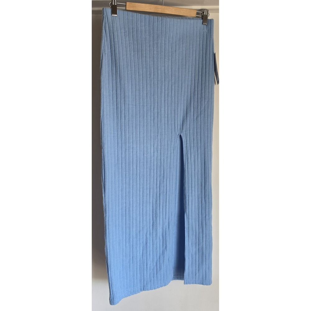 NWT Out From Under Maxi Skirt Size M Blue Ribbed Midi Long Stretch Pencil